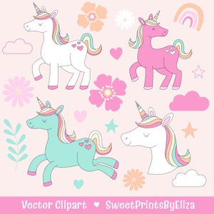 Rainbow Unicorn Clipart, Unicorn Baby Shower, Unicorn Birthday, Unicorn Party, Baby Shower Clipart, Unicorn Vector, Girls Party Clipart