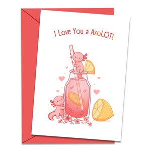 Axolotl Valentine Card, Printable Valentine&#39;s Day Greeting Card, DIY Valentine, Valentine for Her, Valentine for Him, Kid Valentine, Axolotl
