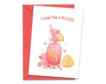 Axolotl Valentine Card, Printable Valentine's Day Greeting Card, DIY Valentine, Valentine for Her, Valentine for Him, Kid Valentine, Axolotl