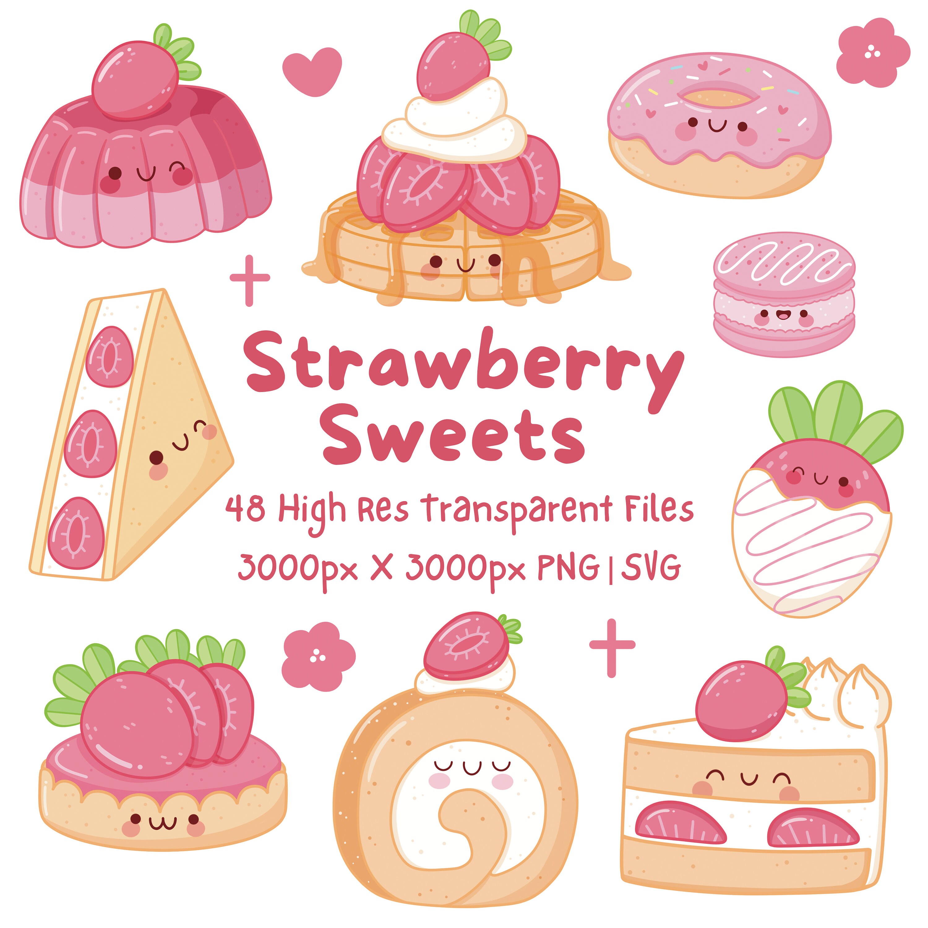 Strawberry Dessert Clipart, PNG, SVG, Kawaii Vector Art, Kawaii Clipart ...