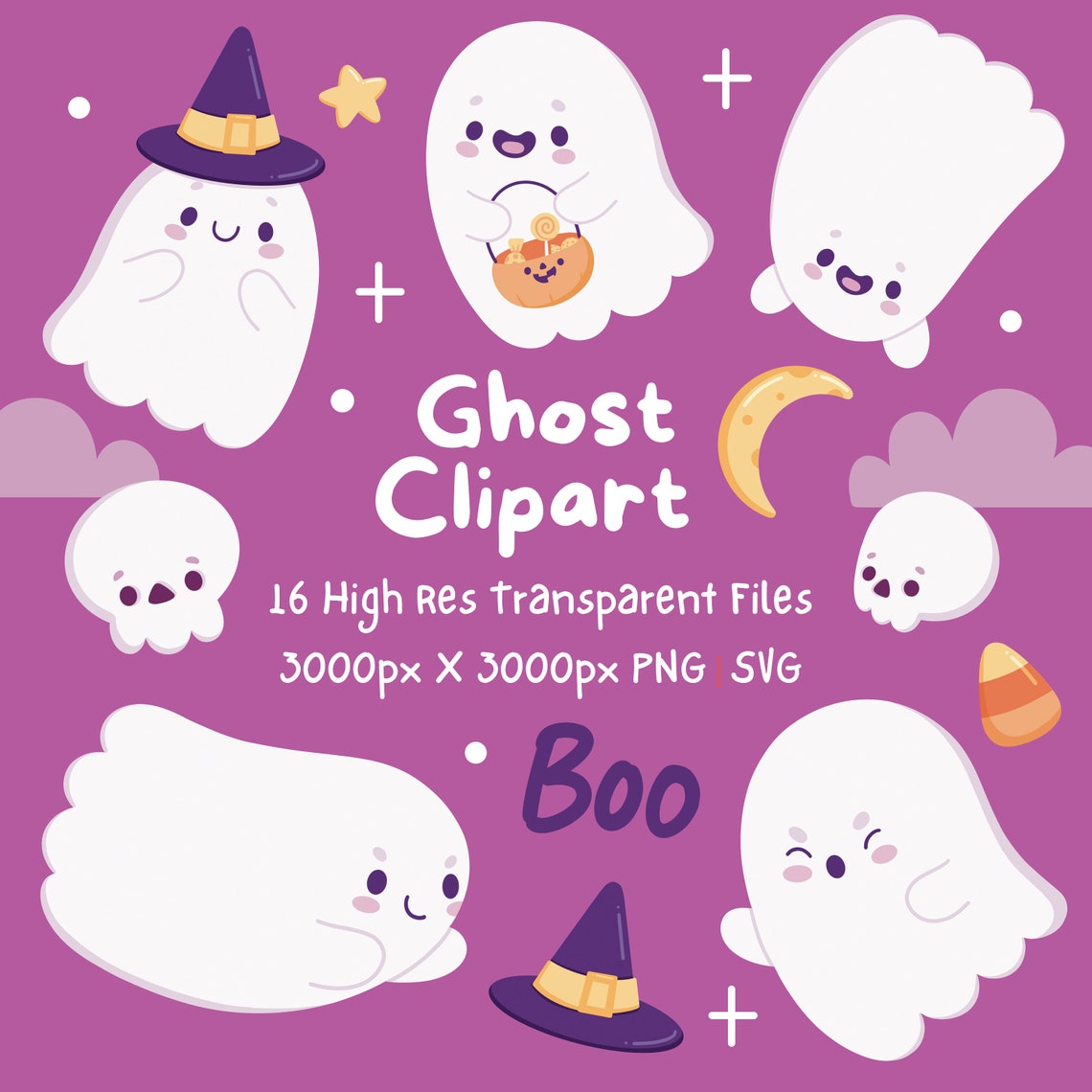 Ghosts SVG Bundle, Halloween SVG, Halloween Clipart, Cute Ghost Bundle ...