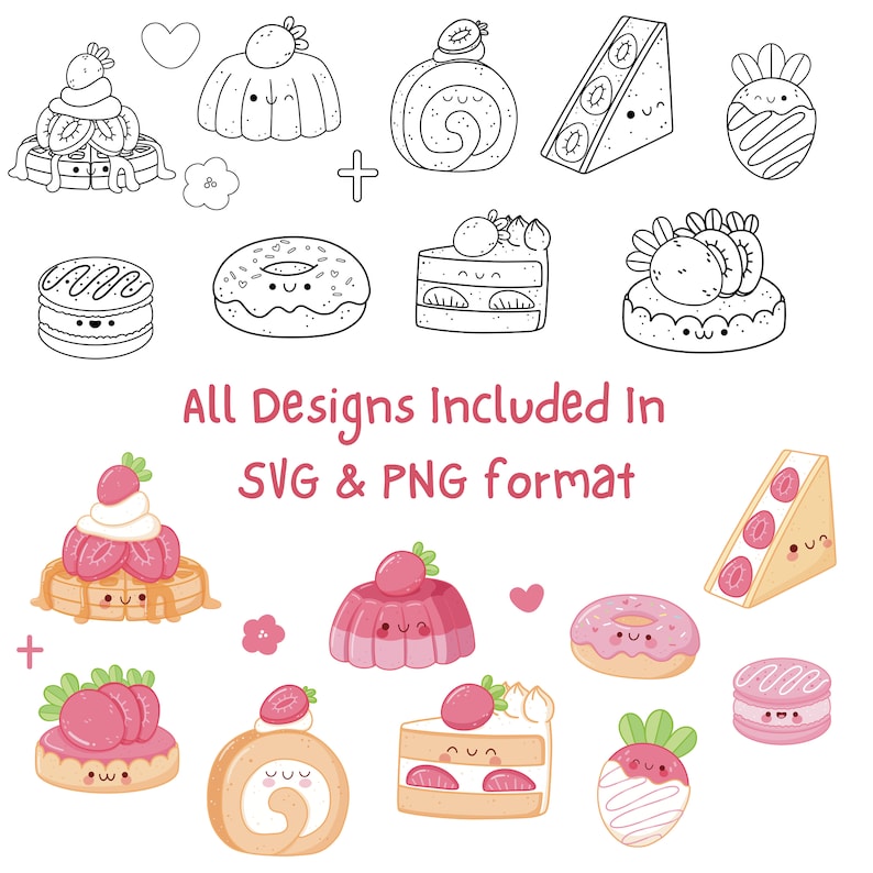 Strawberry Dessert Clipart, PNG, SVG, Kawaii Vector Art, Kawaii Clipart ...