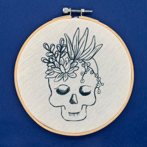 Succulent Skull Embroidery Template