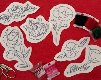 Peonies and Poppies Stick and Stitch Embroidery Design