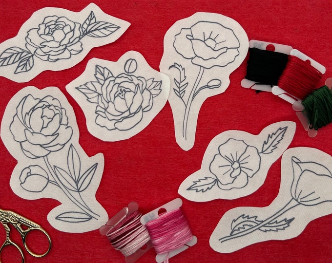 Featured listing image: Peonies and Poppies Stick and Stitch Embroidery Design