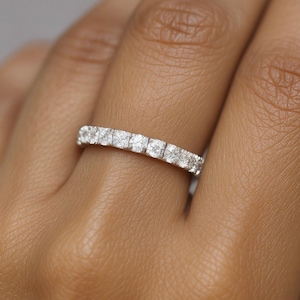 3.40mm Round Cut Lab Grown Diamond Wedding Band U Prong Pavé Eternity Ring