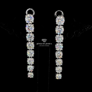 13.60ctw Round Lab Diamond Line Drop Earrings | Tennis Dangle Earrings | Single Row Bridal Dangling Earrings | Formal Jewelry Gift for Her