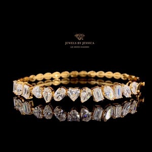7.15ctw Multi Shape Lab Diamond Bracelet | Heart Oval Emerald Pear Marquise Mixed Cut | 10k 14k 18k Gold | Cluster Tennis Bracelet Jewelry