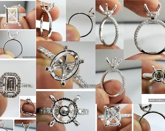 Anillos de compromiso con diamantes cultivados en laboratorio y semimontaje: halo pavé, oro de 10 k, 14 k y 18 k