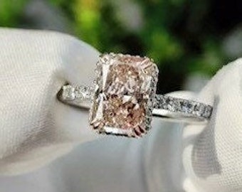 The “Bessie”---2ct. Double Hidden Halo Fancy Pink Radiant Engagement Ring-Made to Order