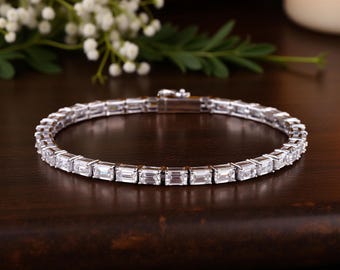 ラボダイヤモンドテニスブレスレット：純金またはプラチナ、8.00