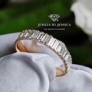 Lab Grown Baguette Diamond Eternity Band | Half 3/4th or Full | 10k 14k 18k Gold | Stackable Wedding Ring | Bridal | Gift | Anniversary