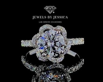 Anillo de compromiso floral Rosalyn con diamantes cultivados en laboratorio: 1,50 ct en oro macizo o platino.