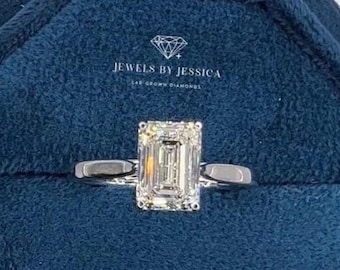 The Elora | Emerald Cut Lab Diamond Engagement Ring: 2ct Solid Gold Cathedral Solitaire