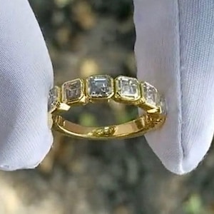 2.80ctw Bezel Set Asscher Cut Lab Grown Diamond Half Eternity Ring | Wedding Band | Anniversary Ring | Unisex Custom Gold Diamond Band