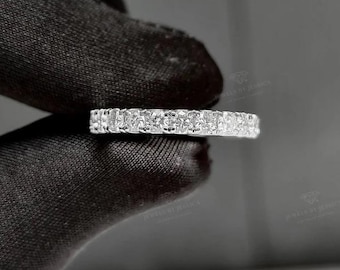 3mmラウンドカット ラボグロウンダイヤモンド Uプロングパヴェ エタニティバンド | ラボダイヤモンド 結婚指輪 | アニバーサリーリング | 重ね付けできるカスタムゴールドリング