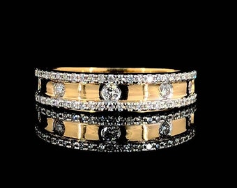 14k Gold Round Cut Cartier Style Flush Set Half Eternity Wedding Band for Men or Women, Unisex Ring, Mens Ring, Womens Ring, Inset Band