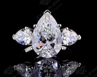 The Evangeline | Pear Cut Lab Grown Diamond Three Stone Engagement Ring 5.50ctw Trilogy Ring