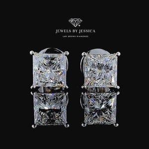 Princess Cut Lab Grown Diamond Stud Earrings in 14k Gold | 0.50-4ct | Certified Solitaire Earrings for Men & Women | Pushback Screwback Gift