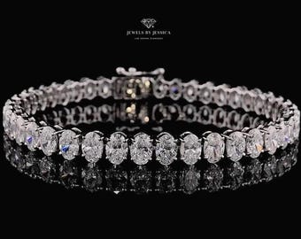 13ctw Oval Cut Lab-Grown Diamond Tennis Bracelet 10k 14k 18k Gold or Platinum