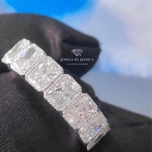 2.80ctw. Radiant Cut Lab Grown Diamond Half Eternity Ring, Bezel Set, Milgrain, 14k Gold, Platinum Jewelry, Wedding, Anniversary, Engagement