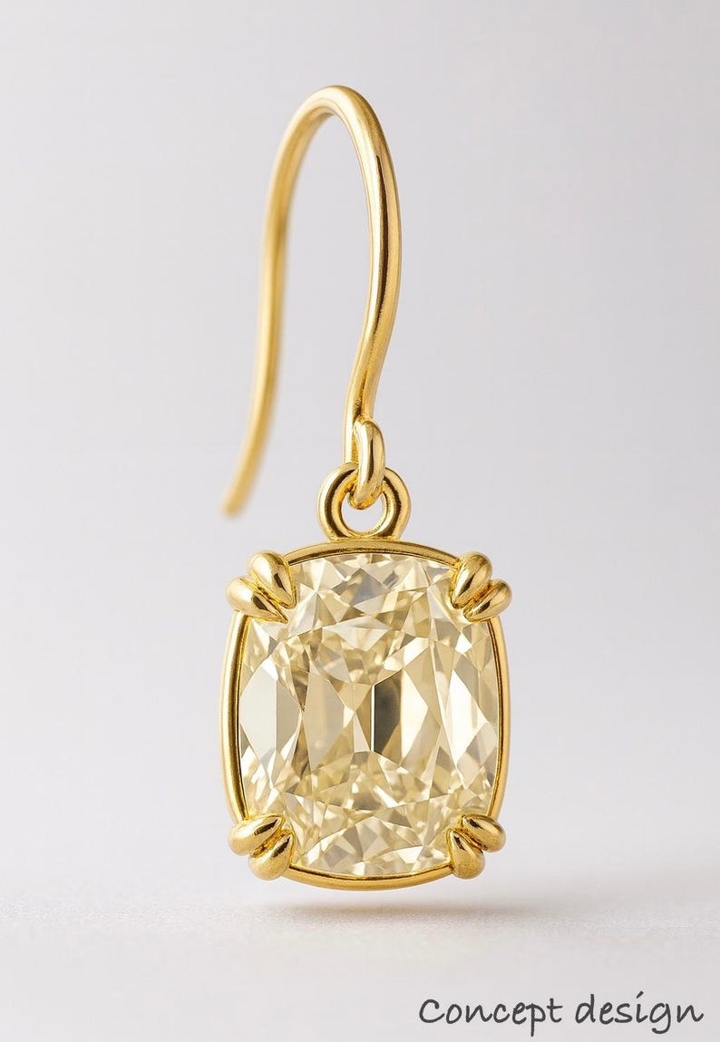 Längliches altes Kissen von Mine Lab Diamond Hellgelb Champagner Antik Style IGI Zertifiziert Bild 7