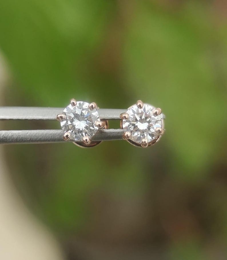 Round Lab Diamond Stud Earrings: 0.50–4.00ctw IGI Certified 6 Prong 14k Gold Setting image 7