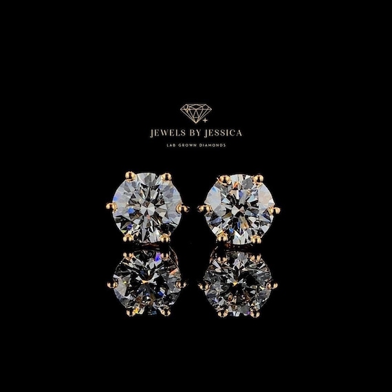 Round Lab Diamond Stud Earrings: 0.50–4.00ctw IGI Certified 6 Prong 14k Gold Setting