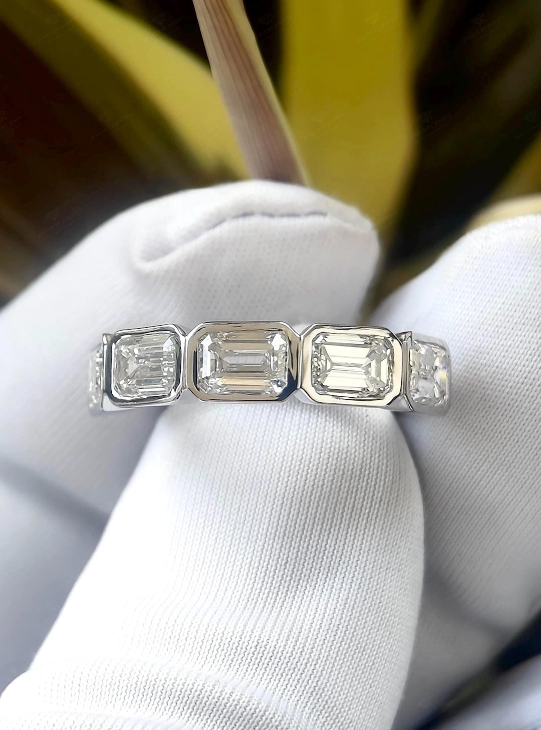 East West Bezel Emerald Cut Lab Grown Diamond Eternity Band 2.50CTW ...