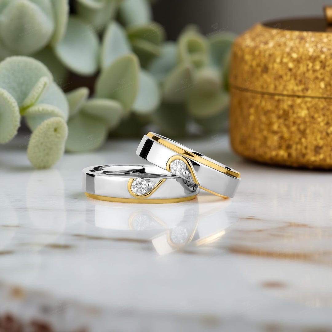 Two Rings One Heart | Lab Diamond Couples Wedding Band Set in Platinum ...