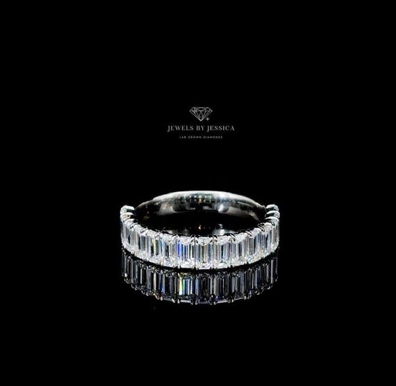 Emerald Baguette Half Eternity Wedding Band 4x2mm Lab