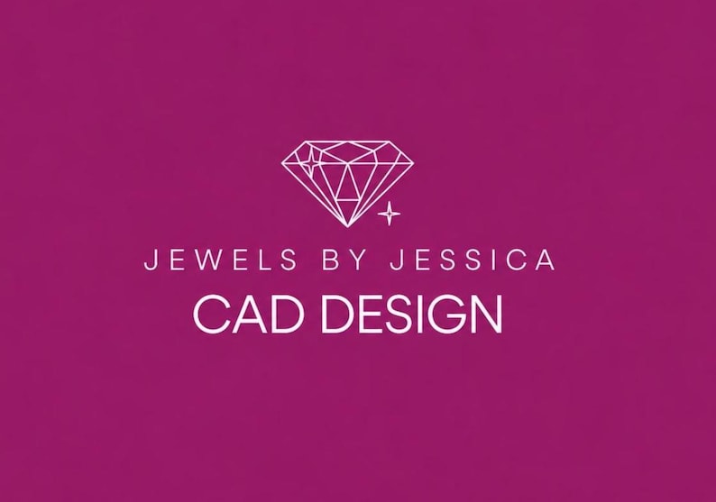 May include: A magenta graphic featuring a white line-art diamond icon with two small four-pointed stars. Below the diamond, the text reads JEWELS BY JESSICA in a thin sans-serif font, followed by the larger, bold text CAD DESIGN in white.