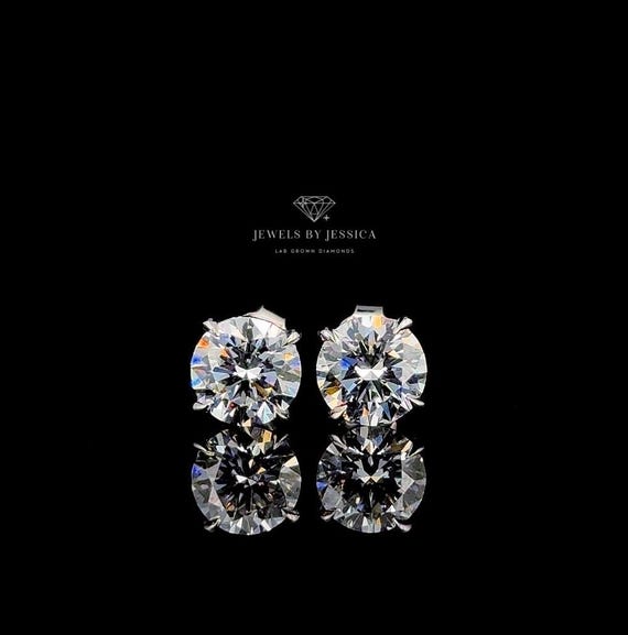 Round Lab Grown Diamond Stud Earrings Martini Setting 0.50ct to 4ctw
