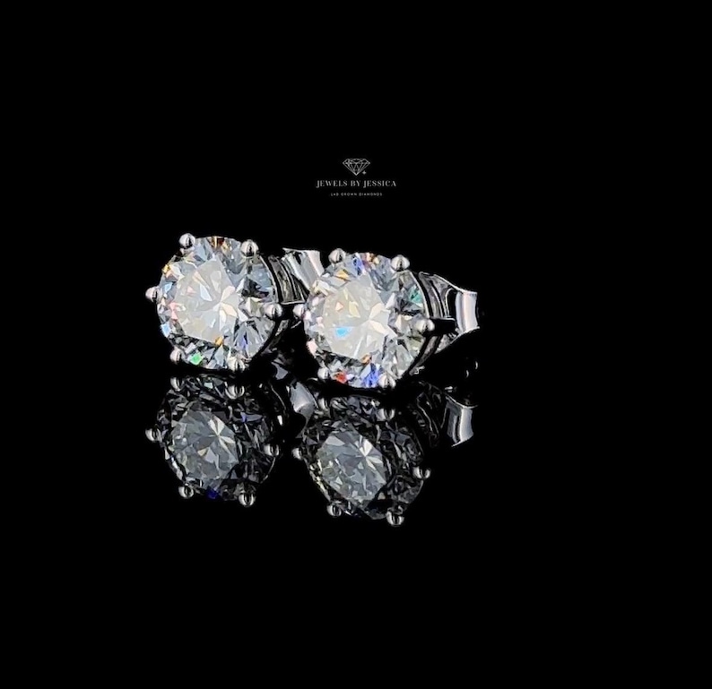 Round Lab Diamond Stud Earrings: 0.50–4.00ctw IGI Certified 6 Prong 14k Gold Setting image 6