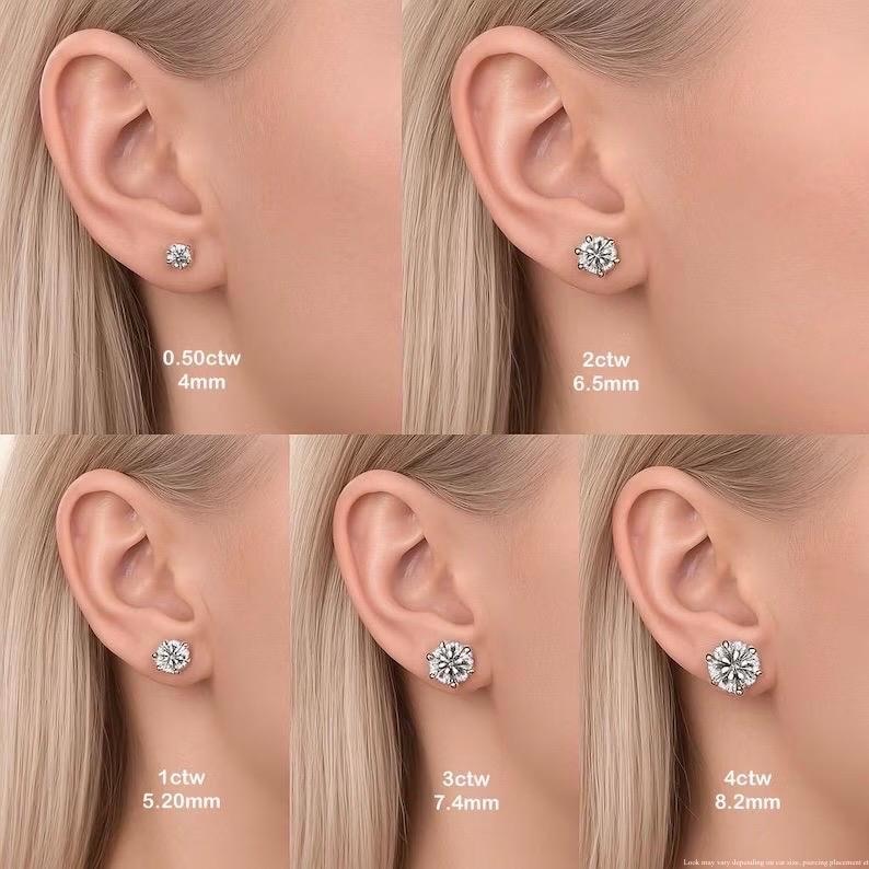 Round Lab Diamond Stud Earrings: 0.50–4.00ctw IGI Certified 6 Prong 14k Gold Setting image 11