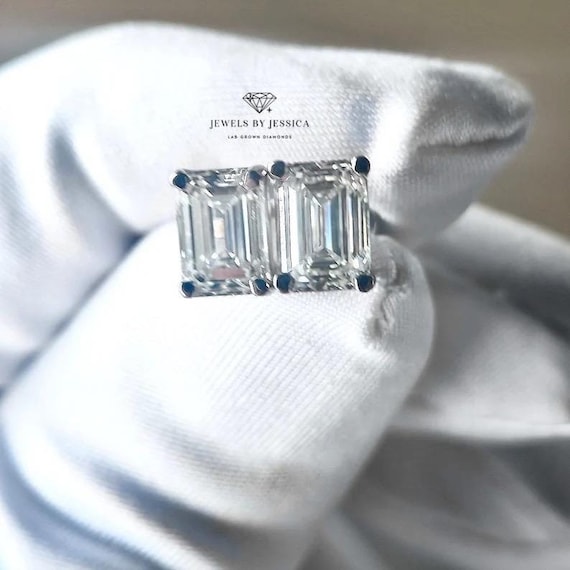 Emerald Cut Lab Diamond Stud Earrings: 0.50–4.00ctw IGI Certified in 14k Gold