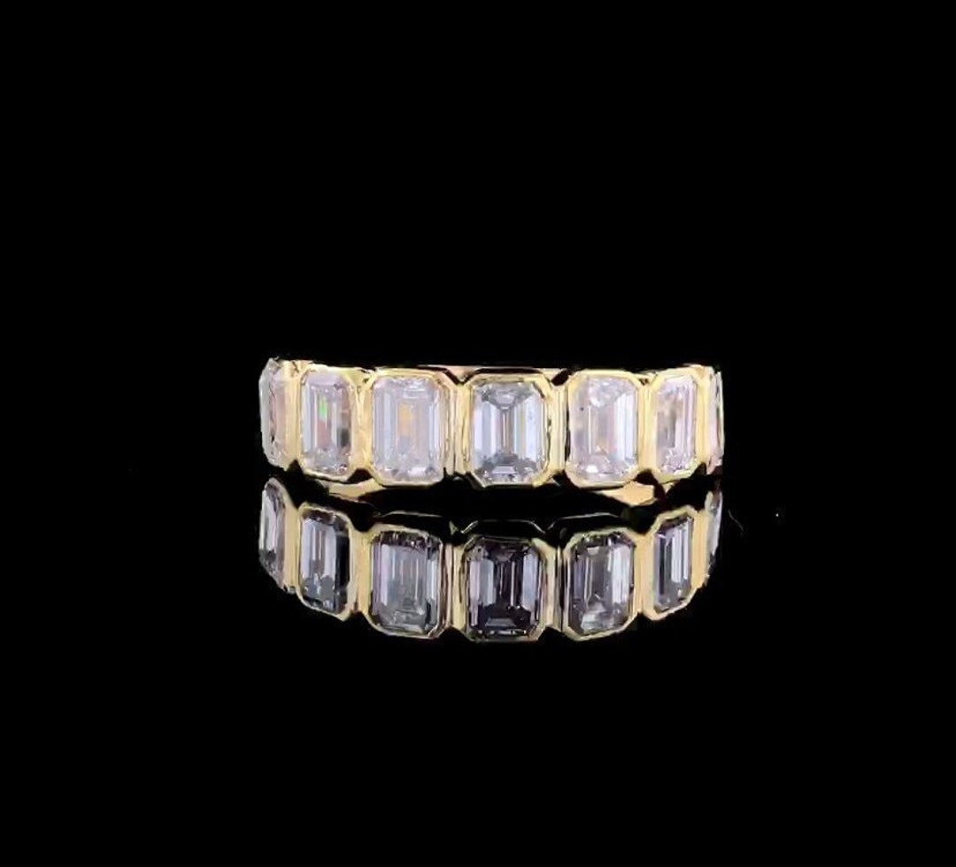 3ctw Emerald Cut Lab Grown Diamond Half Eternity Band in 14k Gold for ...