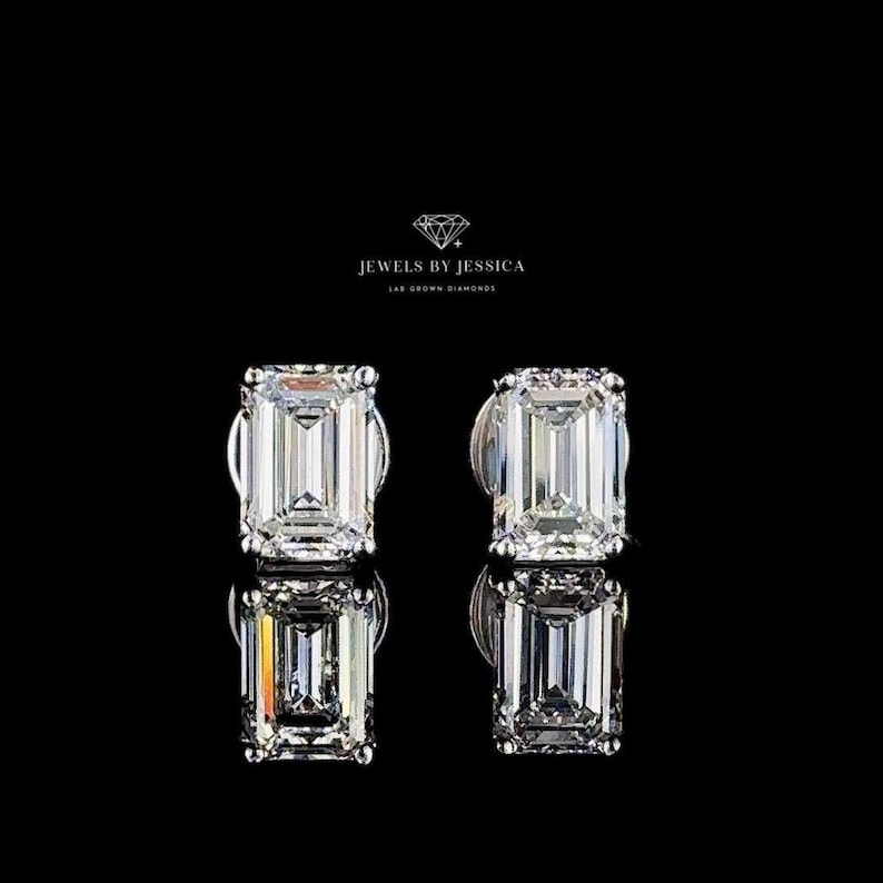 3ctw. Emerald Cut Lab Grown Diamond Solitaire Earrings in 14k Gold. Stud Earrings, Solitaire Studs, Womens Jewelry, Unisex Earrings