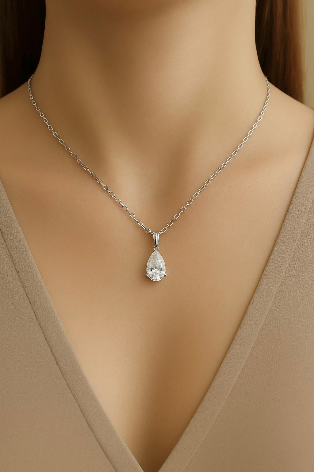 ✨K18 diamond teardrop necklace✨ <No.879> 1/5-1/3 Cttw Diamond Teardrop Necklace 925 Sterling Silver / 18K