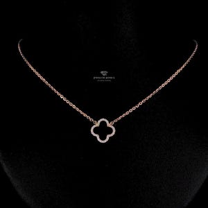 0.15ctw. Open Flower Pave Pendant Necklace, Quatrefoil Necklace, Moroccan Motif Necklace, Casual Necklace, Women's Jewelry, Gift for Her
