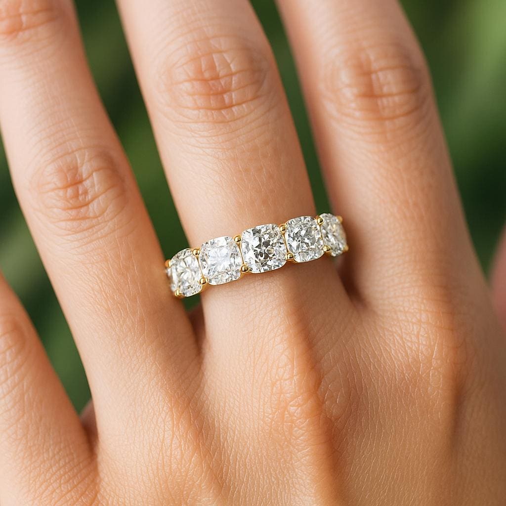 Cushion Cut Eternity Wedding Band 8.40ctw Lab Grown Diamond Full Eternity Ring 4.8mm