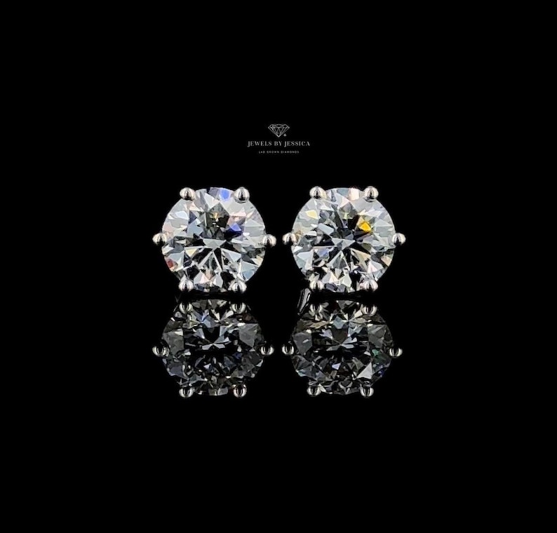Round Lab Diamond Stud Earrings: 0.50–4.00ctw IGI Certified 6 Prong 14k Gold Setting image 5