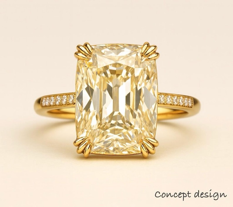 Längliches altes Kissen von Mine Lab Diamond Hellgelb Champagner Antik Style IGI Zertifiziert Bild 5