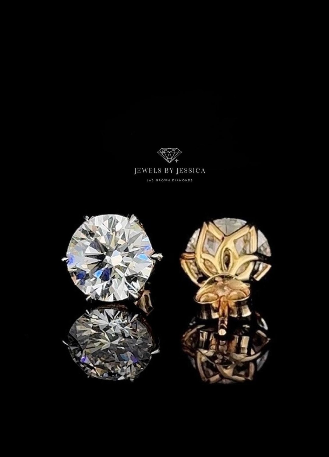 Round Lab Grown Diamond Stud Earrings – 14K Gold Tulip Basket, IGI ...