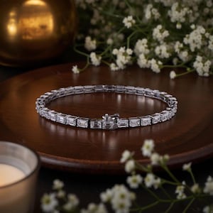 8.90ctw Emerald Baguette Cut Lab Grown Diamond Tennis Bracelet | East West Diamond Bracelet for Men & Women | 10k 14k 18k Gold Fine Jewelry