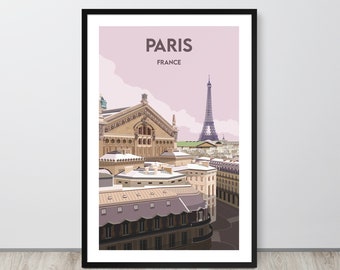 Op de afbeelding: Een kleurrijke illustratie van de Eiffeltoren en Parijse architectuur. De afbeelding heeft de titel "Parijs, Frankrijk".