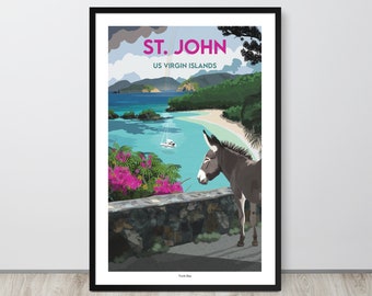 My St John USVI Trunk Bay Travel Poster, St John USVI Print, St John USVI Wall Art, St John Travel Souvenir
