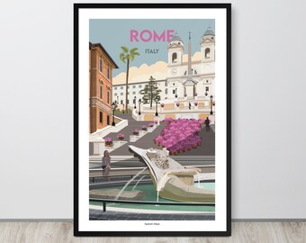 My Rome Italy Travel Poster - Spanish Steps, Rome Italy Print, Rome Italy Wall Art, Rome Italy Travel Souvenir