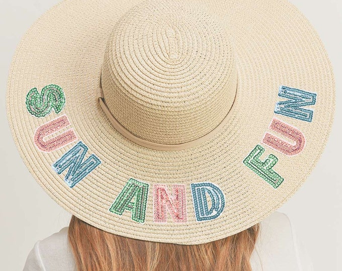 Sun And Fun Sequin Message Straw Panama Sun Hat
