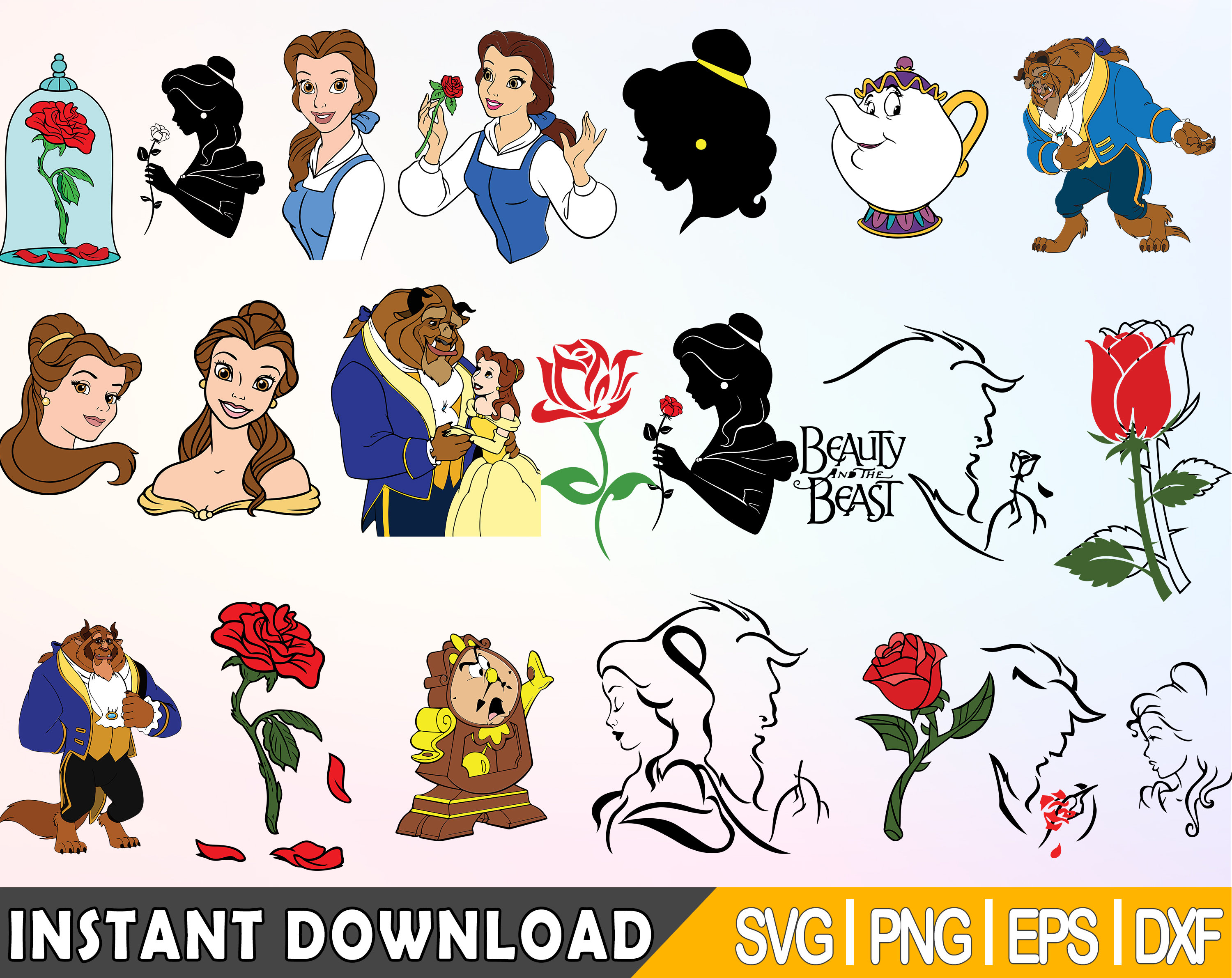 belle and the beast dancing silhouette clipart